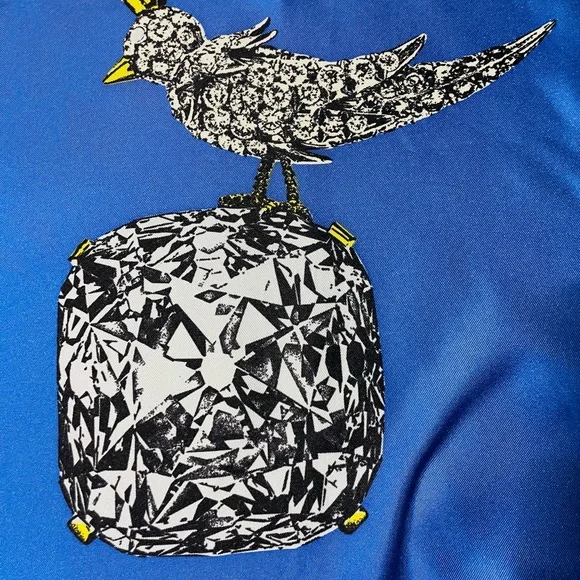 TIFFANY BIRD ON A ROCK INFINITY BLUE SILK SCARF ITALY - Picture 4 of 14